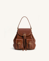 Harper Buckle Pocket Backpack - Dark Brown
