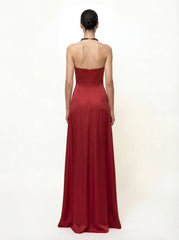 Iris Floral Print Halter Maxi Dress - Ruby