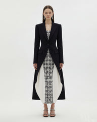 Structured Peak-Lapel Cutaway Maxi Blazer - Black