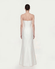 Strapless Floral Polyester Dress - White