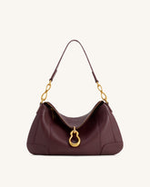 Jayla Metal Pendant Embellished Shoulder Bag - Deep Burgundy