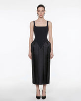 Square Neck Pannier Midi Dress - Black