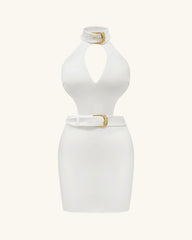 Gabriella Belted Cutout Halter Mini Dress - Ivory