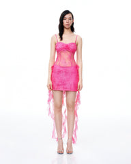 Selene 3D Floral Lace Mini Dress - Pink
