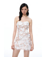 Serafina Floral Embroidered Mini Dress - White