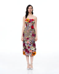 Isolde 3D Floral Embroidered Maxi Dress - Black Multi