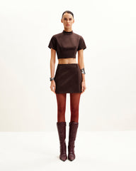 Grace Faux Suede Crop Top and Mini Skirt Set - Chocolate Brown