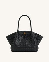Hana Medium Weave Texture Tote Bag - Black