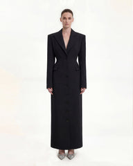 Structured Shoulder Fitted Lapel Maxi Coat - Black