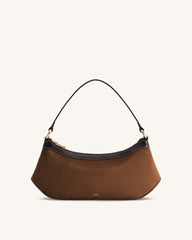Lily Faux Suede Shoulder Bag - Dark Brown