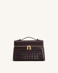 Thea Large Woven Top Handle Bag - Dark Red