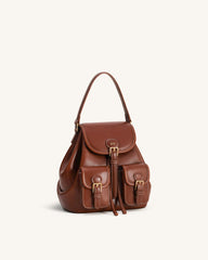 Harper Buckle Pocket Backpack - Dark Brown