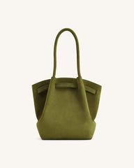 Hana Column Faux Suede Tote Bag - Olive Green