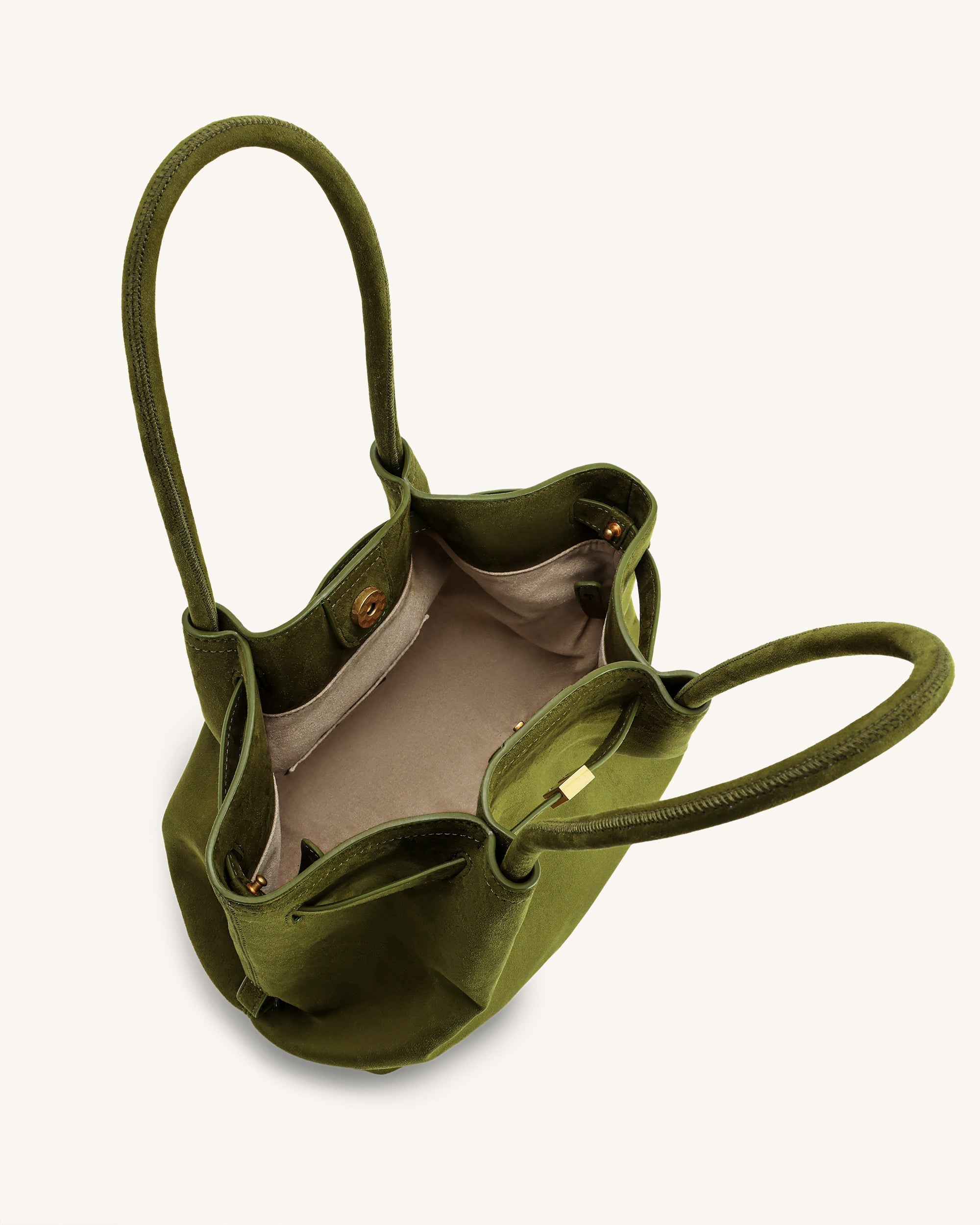 Hana Column Faux Suede Tote Bag - Olive Green
