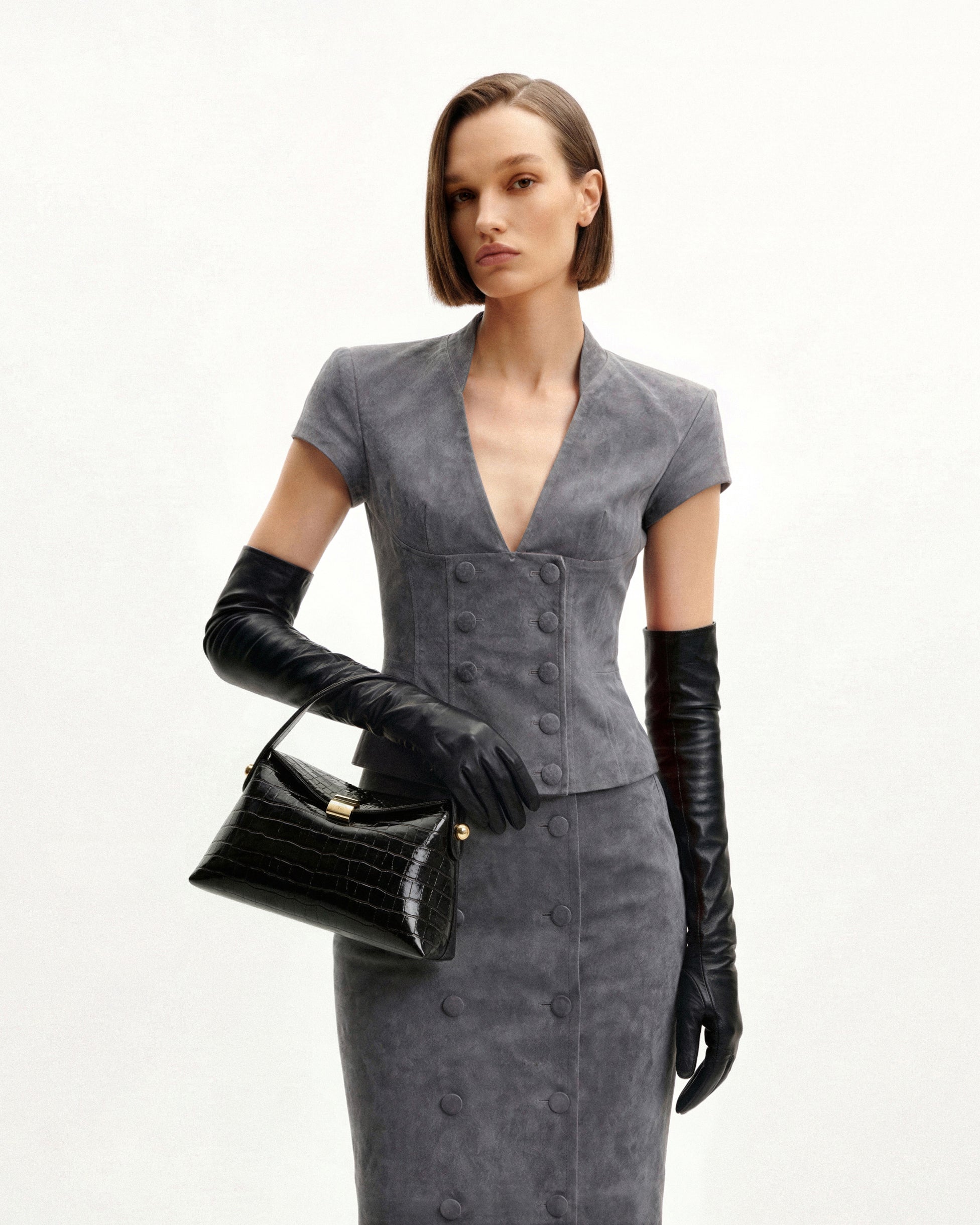 Talia Top Handle Bag - Black Croc
