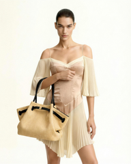 Hana  Medium Faux Straw Tote Bag - Brown Straw