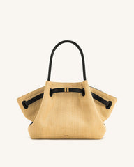 Hana  Medium Faux Straw Tote Bag - Brown Straw
