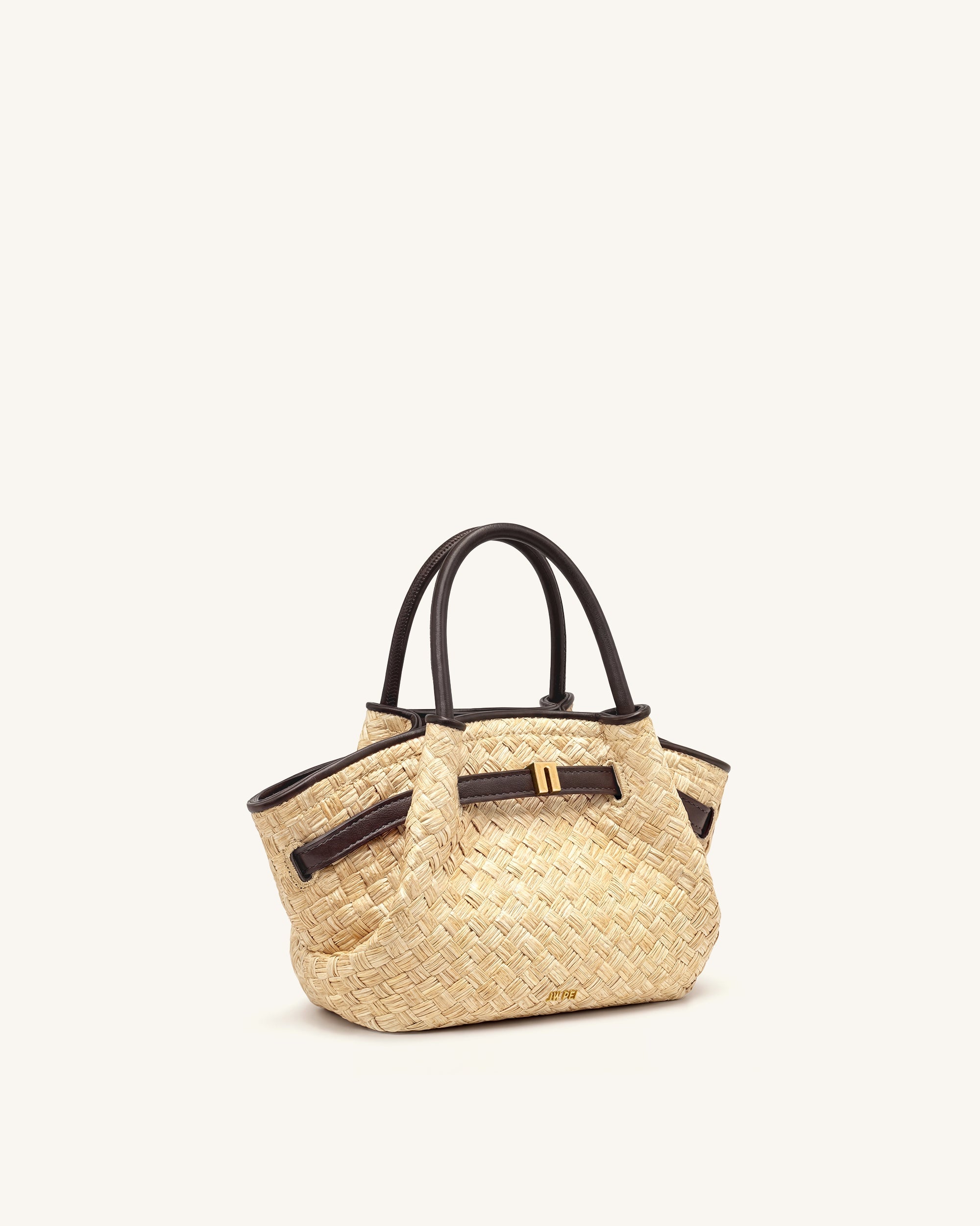 Hana Mini Faux Straw Tote Bag - Brown