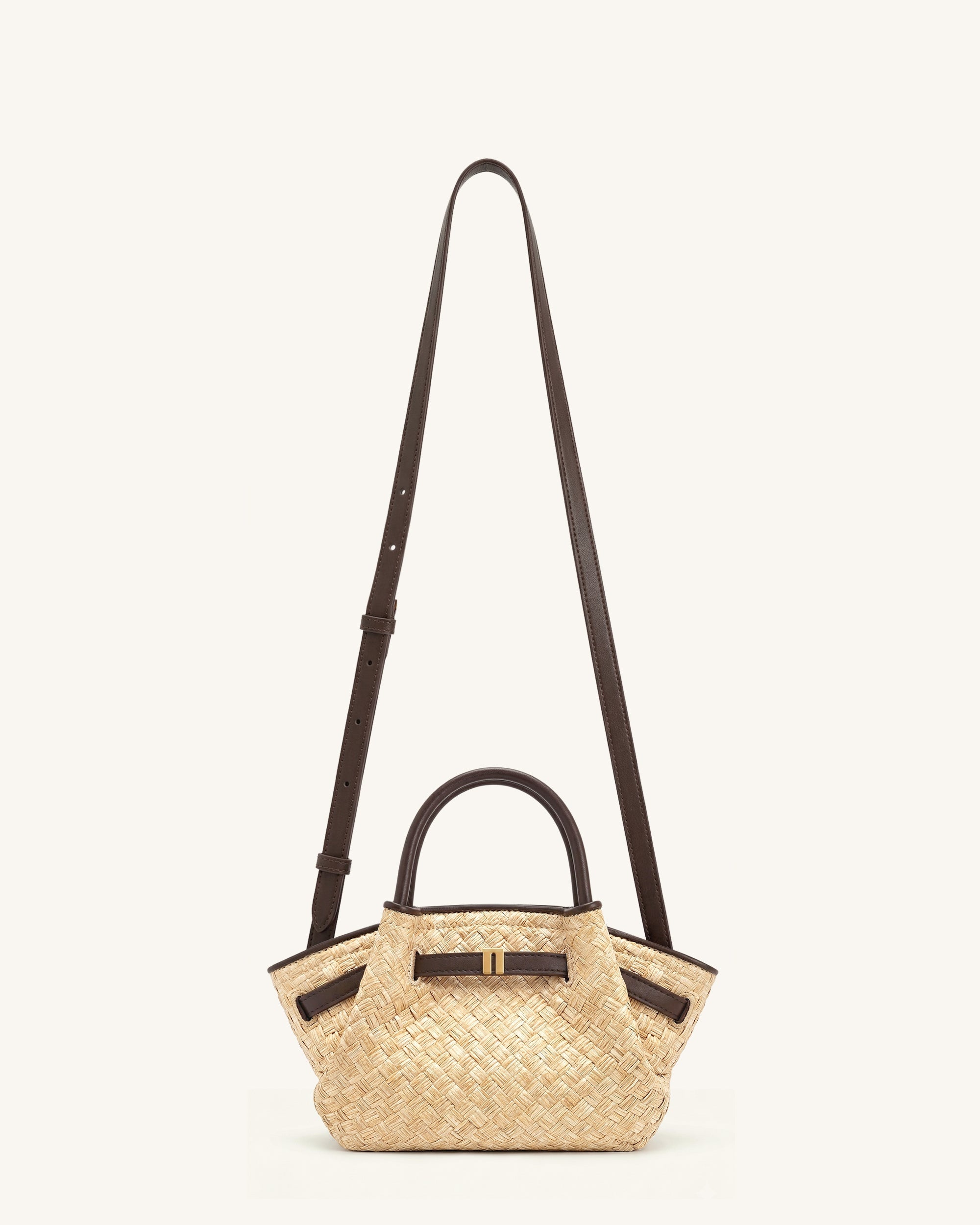 Hana Mini Faux Straw Tote Bag - Brown