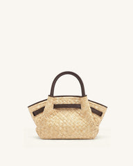 Hana Mini Faux Straw Tote Bag - Brown