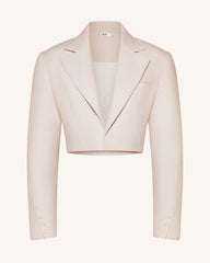 Structured Power-Shoulder Cropped Blazer - Beige