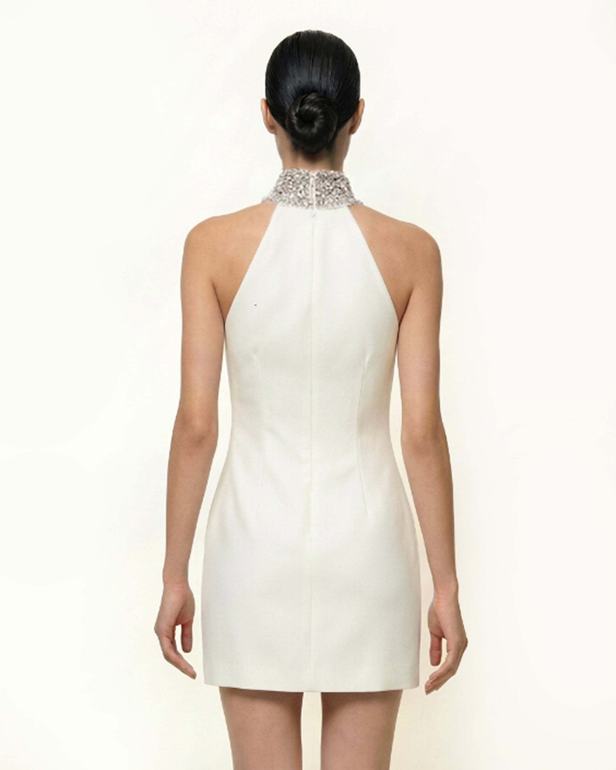 Jeweled Halter Iris Motif Dress - White