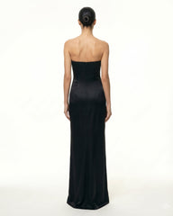 Iris Floral-Appliqué Strapless Maxi Dress - Black