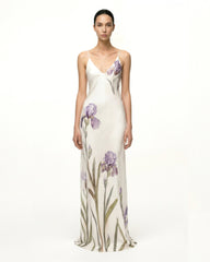 Iris Motif Satin Slip Gown - White