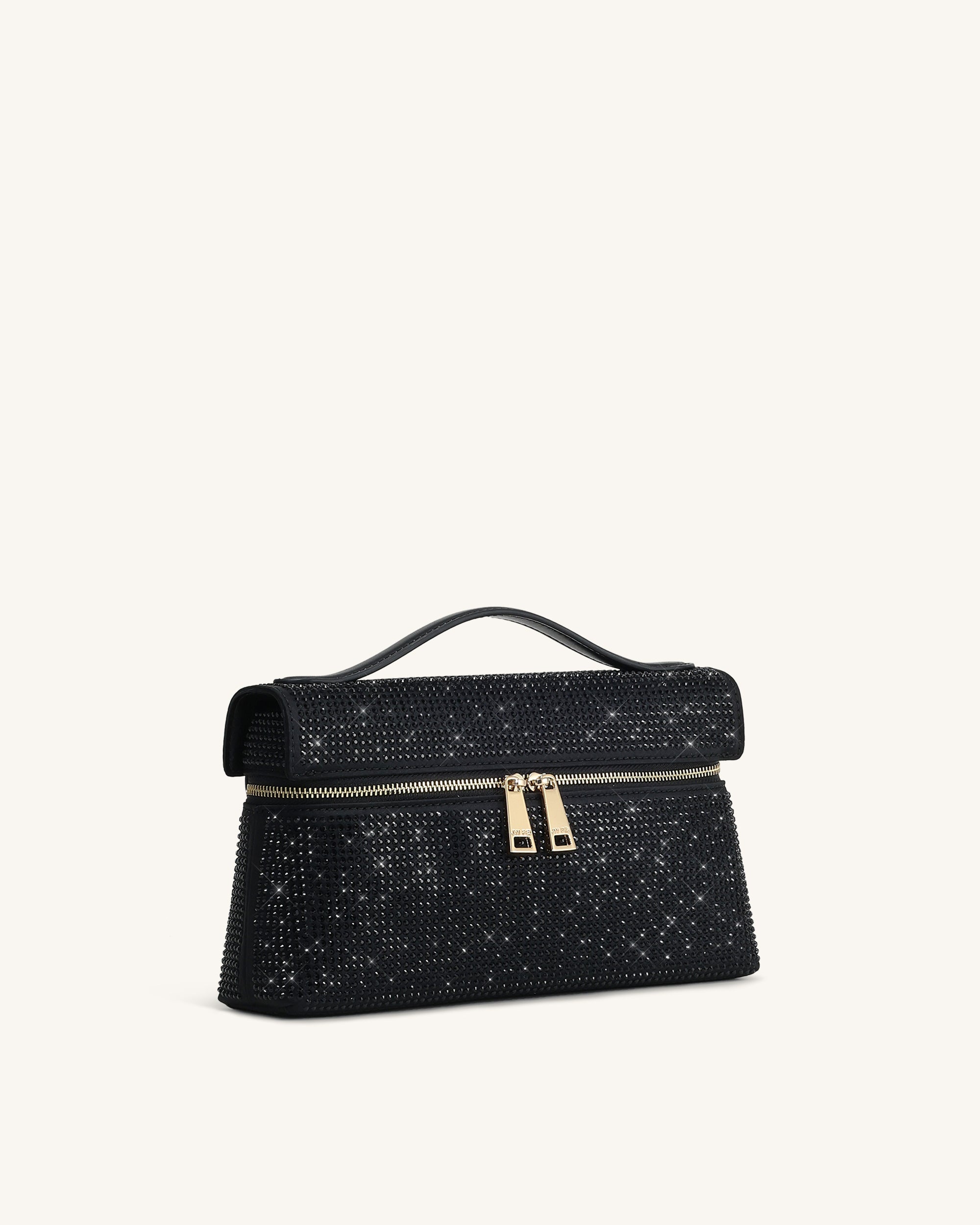 Thea Artificial Crystal Top Handle Bag - Black