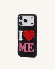 I Love Me Artificial Crystal Phone Case - Black