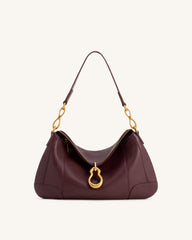 Jayla Metal Pendant Embellished Shoulder Bag - Deep Burgundy