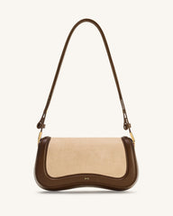 Joy Faux Suede Shoulder Bag - Khaki Brown