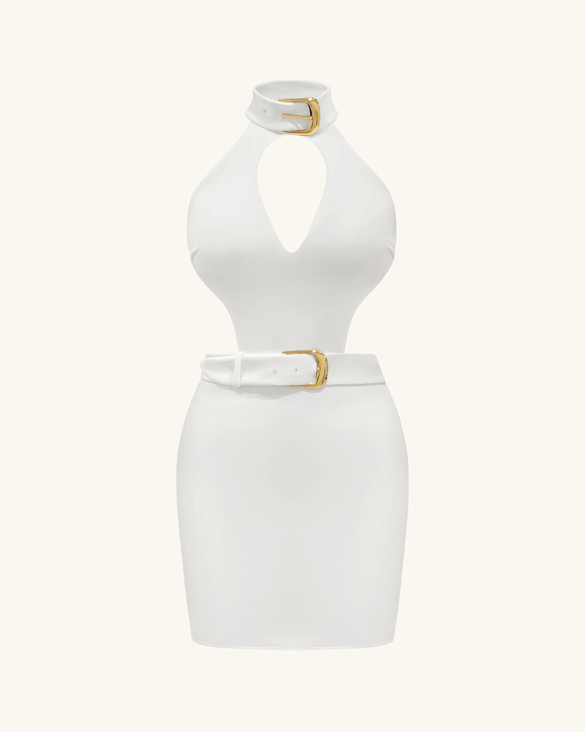 Gabriella Belted Cutout Halter Mini Dress - Ivory
