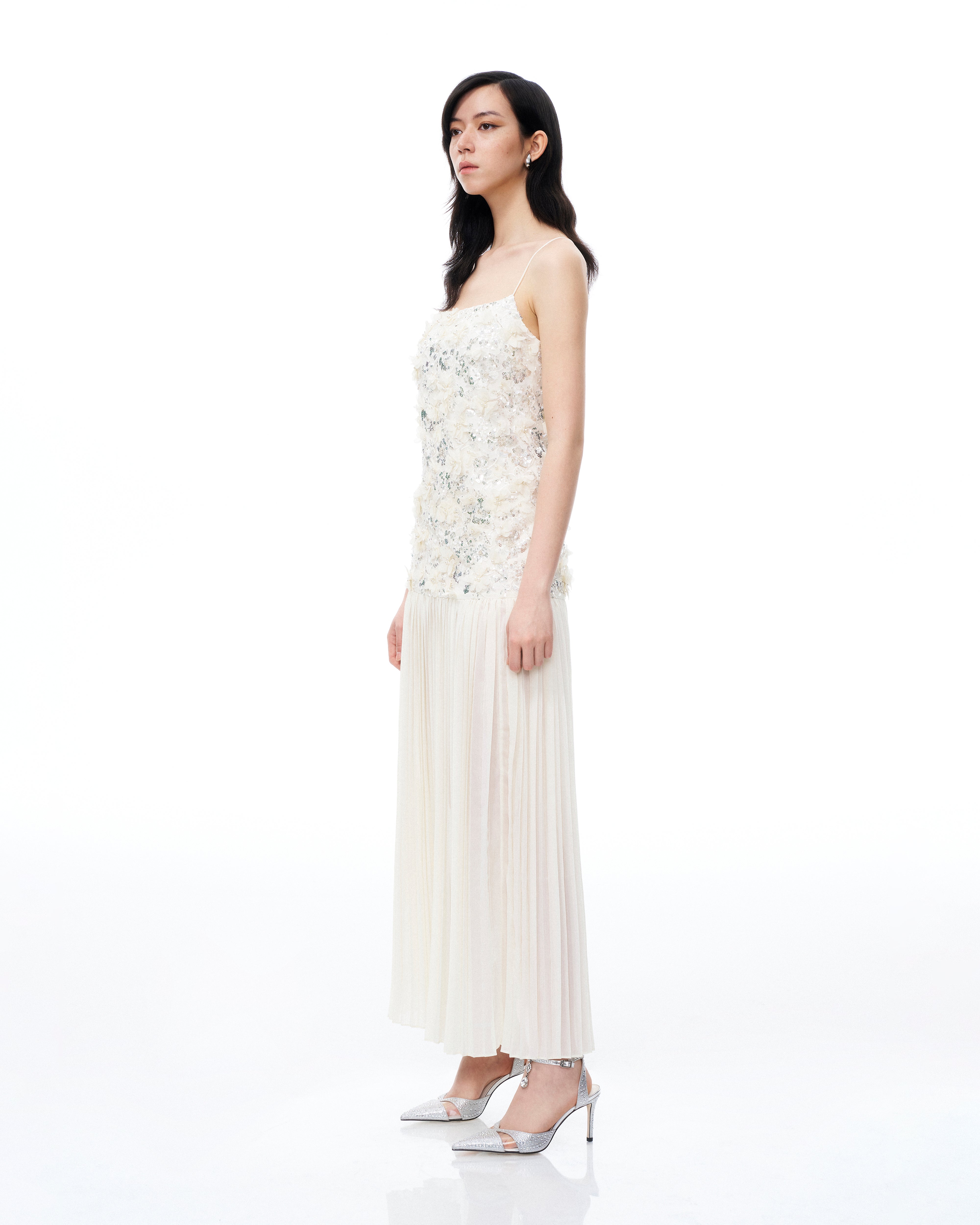 Galadriel 3D Floral Sequin Maxi Dress - White