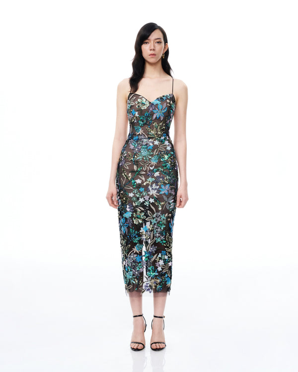 Isadora Floral Sequin Dress - Black Multi