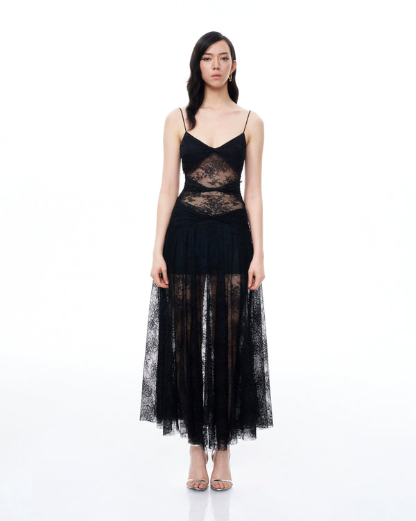 Indigo Floral Lace Dress - Black