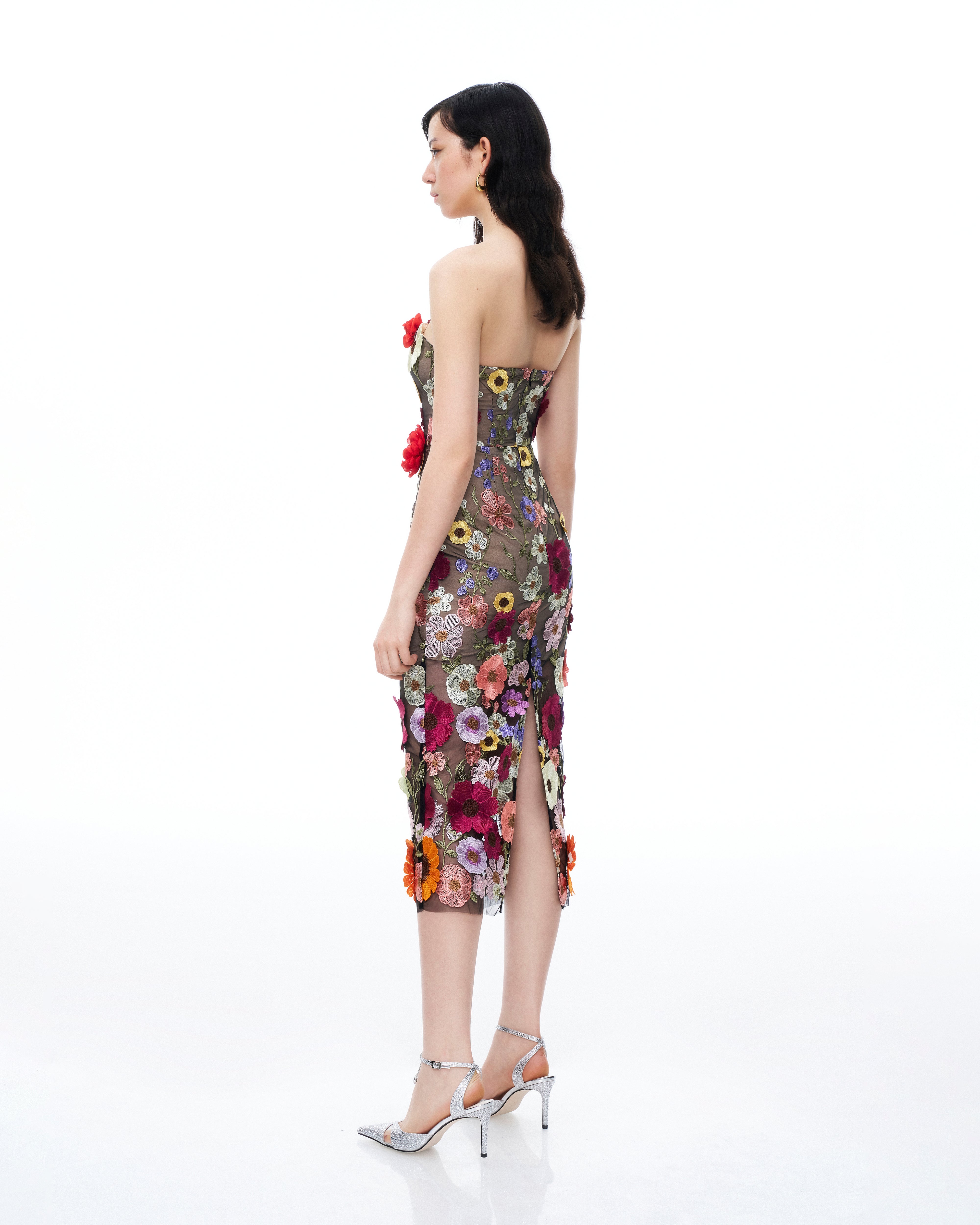 Isolde 3D Floral Embroidered Maxi Dress - Black Multi