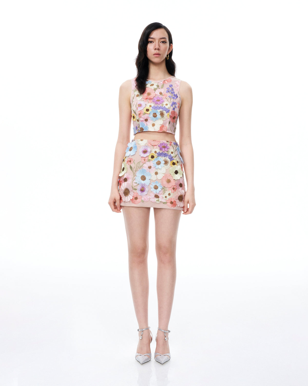Valentino 3D Floral Embroidered Dress Set - Pastel Multi