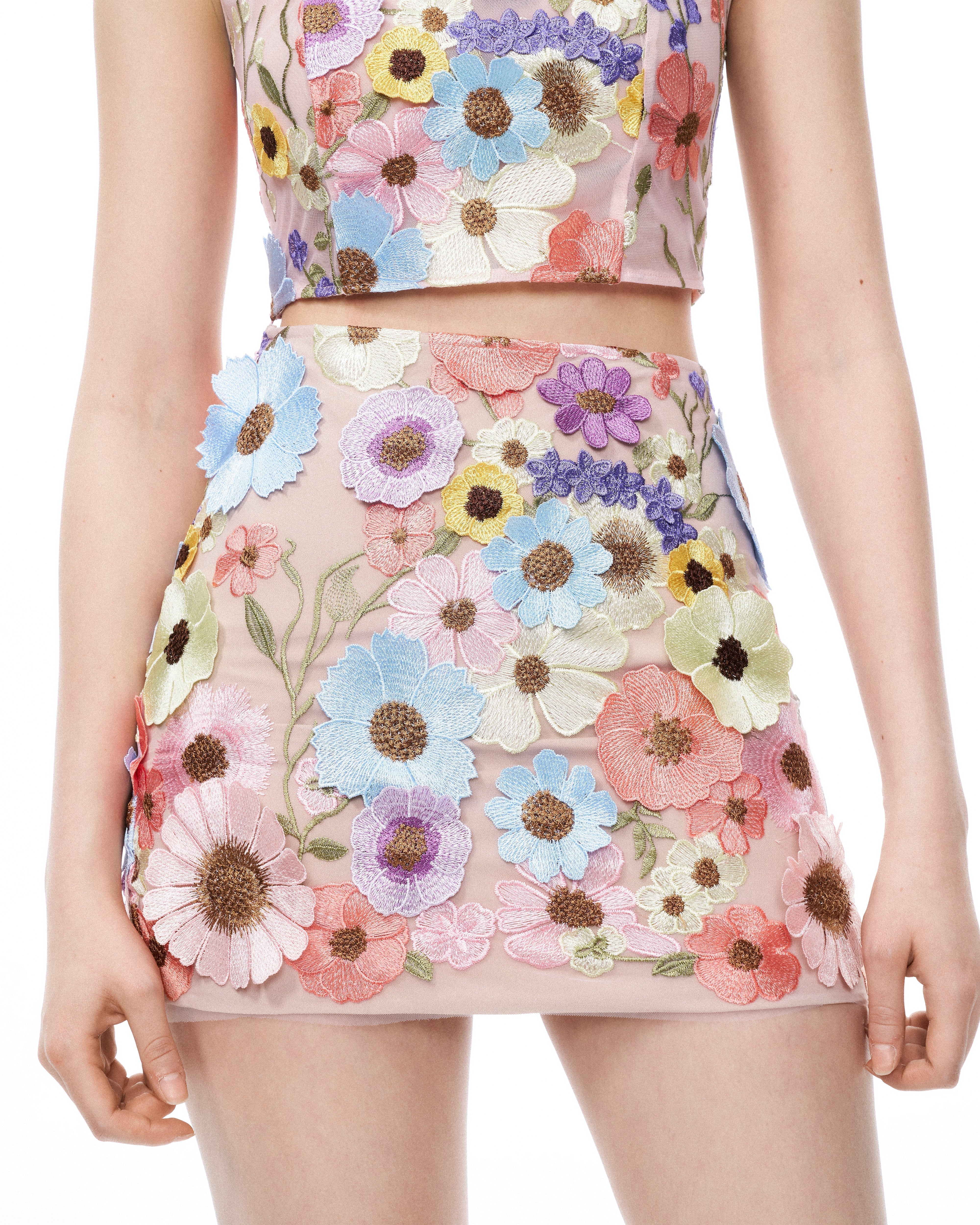 Valentino 3D Floral Embroidered Dress Set - Pastel Multi