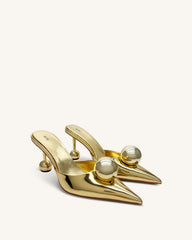 Sofia Sphere Heel Mules - Gold
