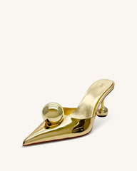 Sofia Sphere Heel Mules - Gold
