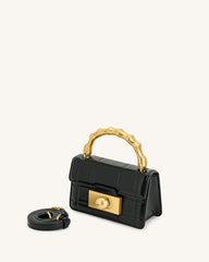 Kaia Bamboo Metal Handle Handbag - Black