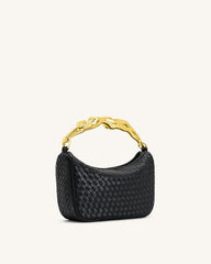 Jenny Woven Human-shaped Handle Handbag - Black