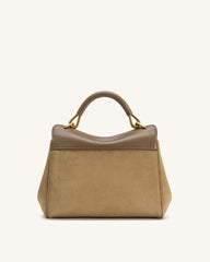 Lucia Classic Faux Suede Top Handle Bag - Taupe