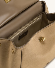 Lucia Classic Faux Suede Top Handle Bag - Taupe