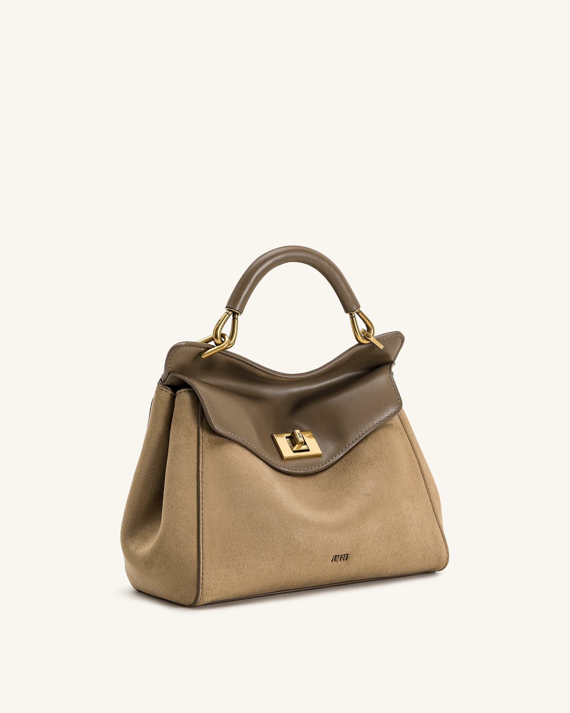 Lucia Classic Faux Suede Top Handle Bag - Taupe