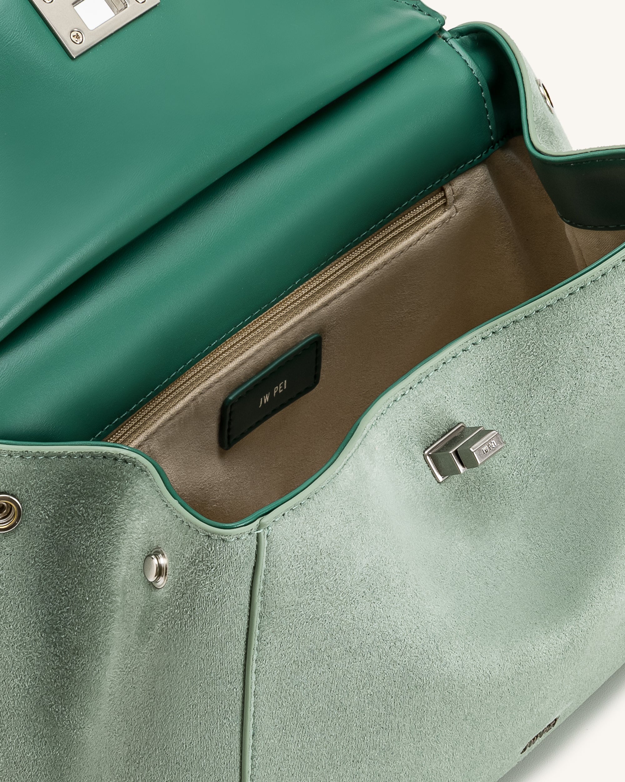 Lucia Classic Faux Suede Top Handle Bag - Matcha Green