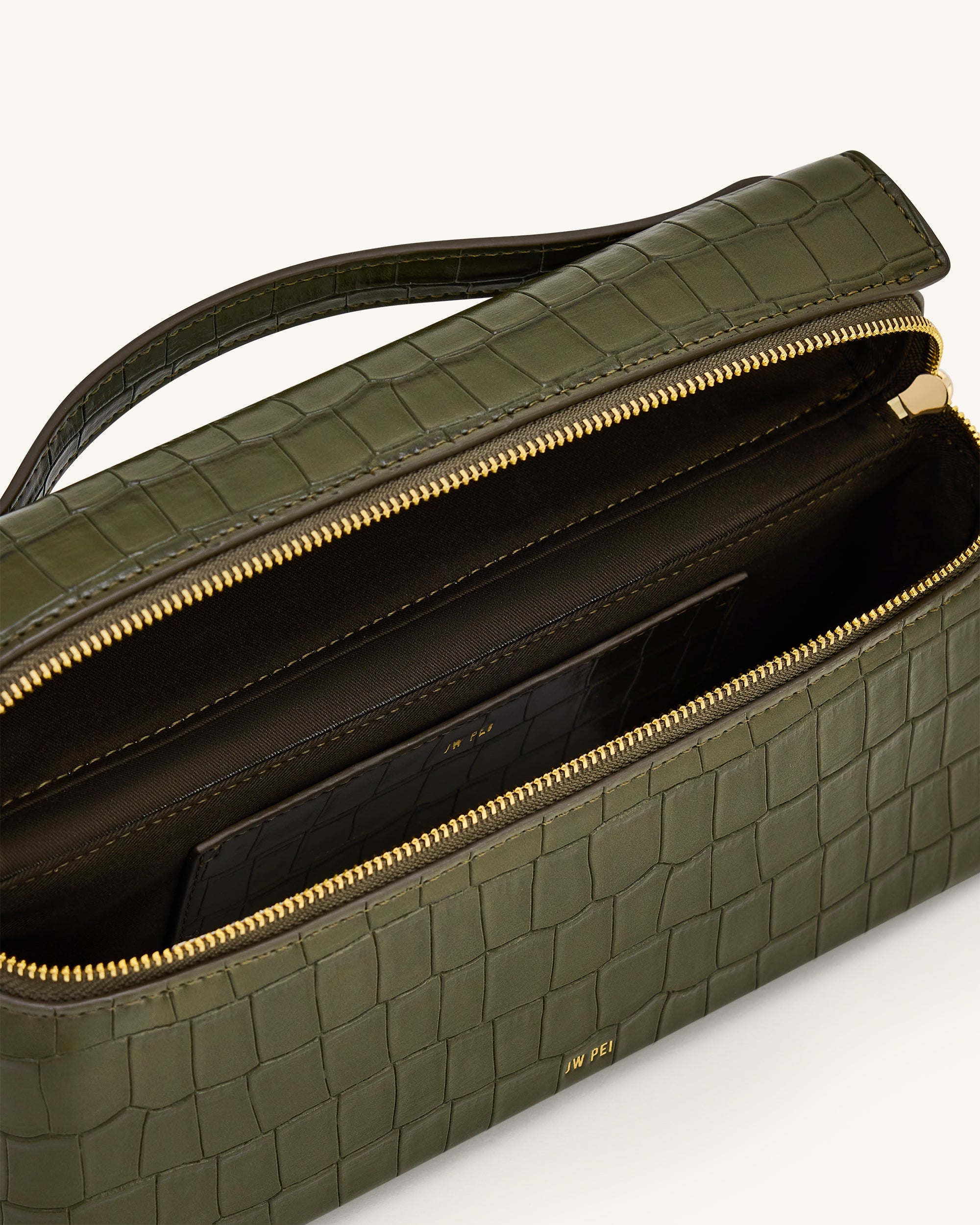 Thea Croc-Embossed Top Handle Bag - Olive Green