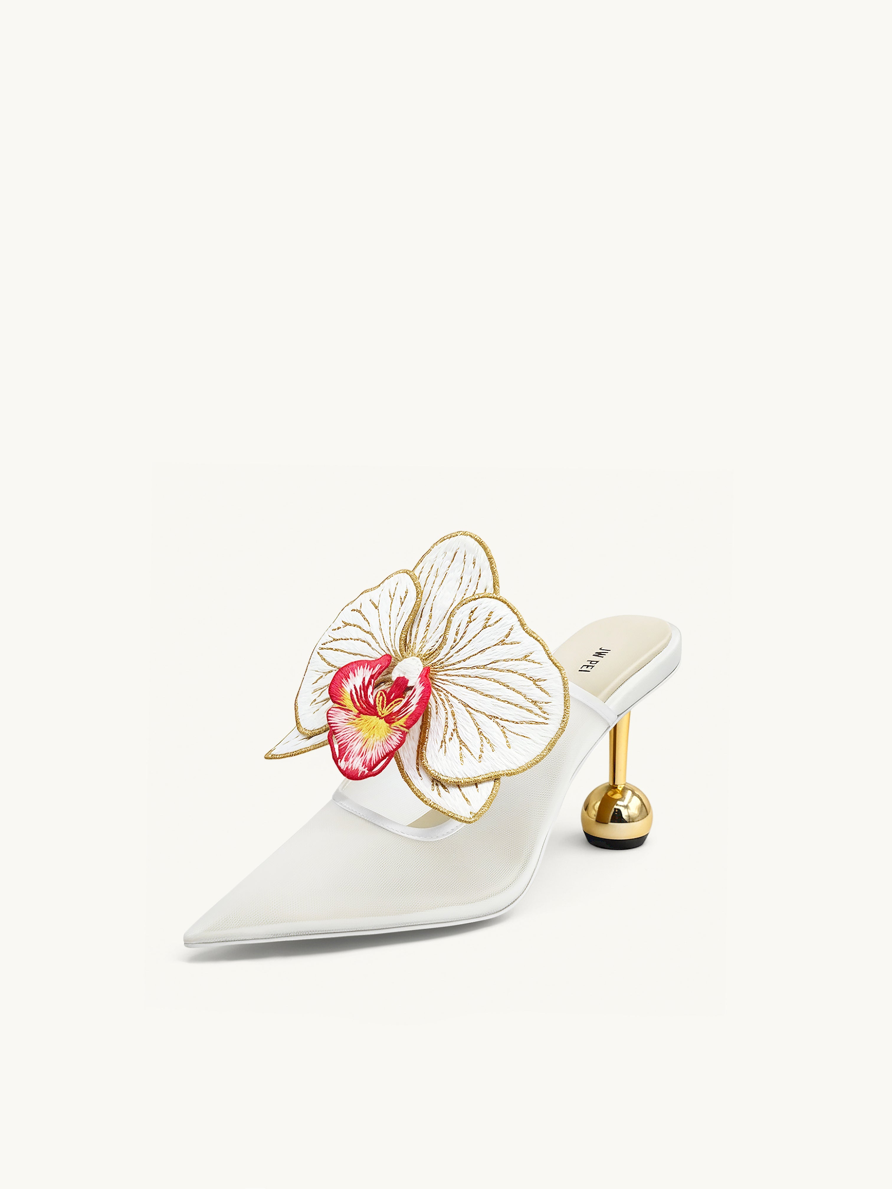 Sofia Orchid Sphere Heel Mules - White