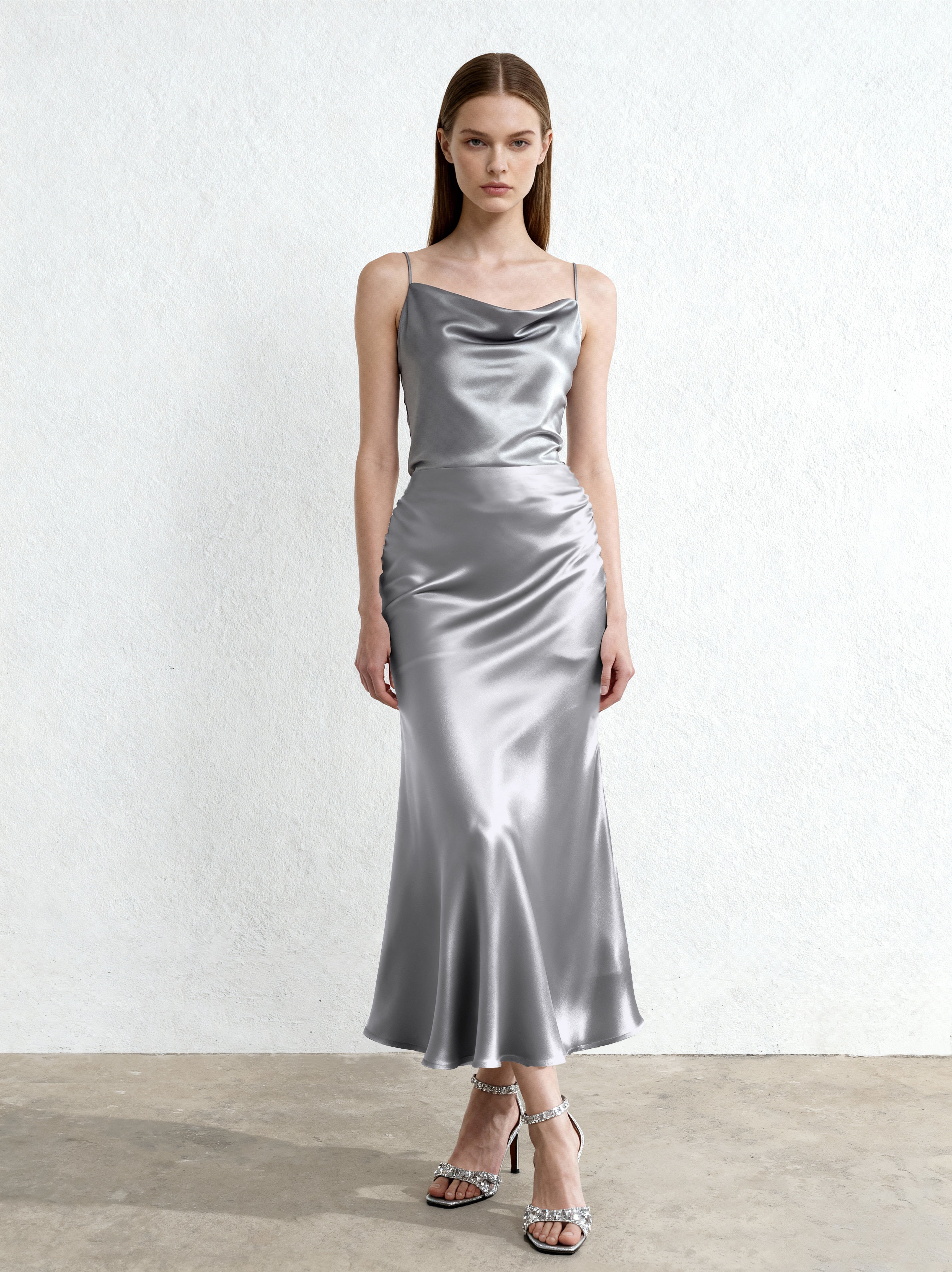 Liquid Satin Cowl Camisole - Silver